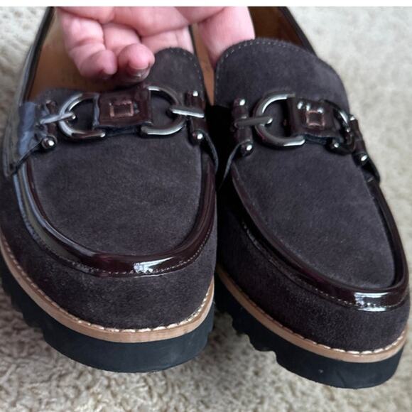 Donald Pliner Women's Clio Dark Brown Suede Patent Trim Loafers Size 7.5 M - Picture 9 of 9